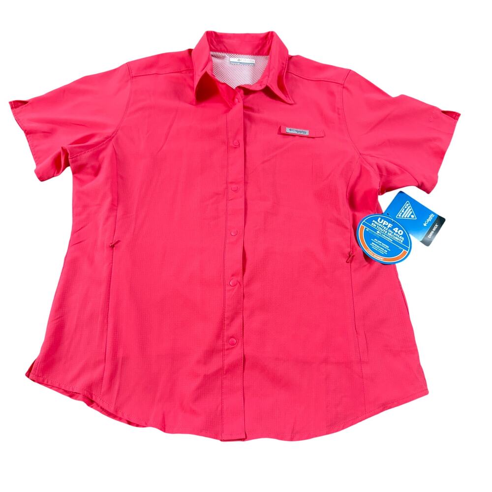 Columbia PFG Tamiami II Shirt Women's L Coral Pink UPF 40 NWT